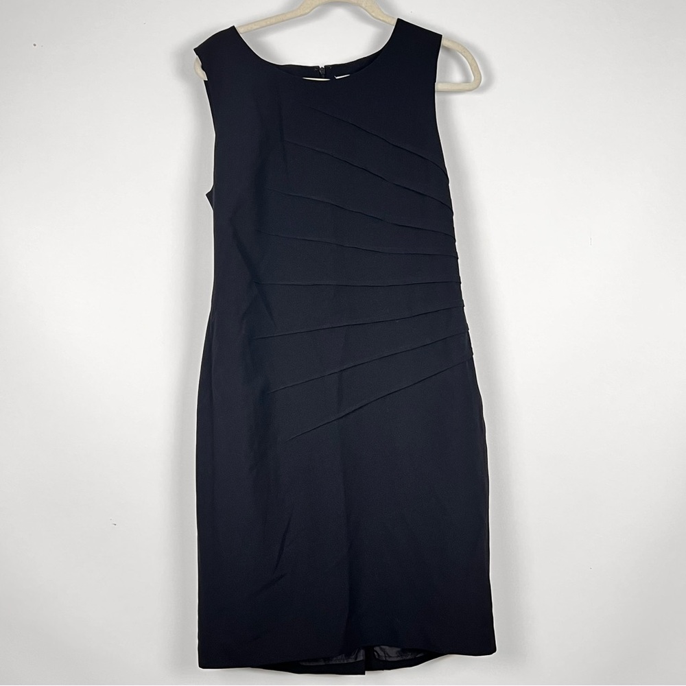 Calvin Klein Black Sleeveless Side Pleated Knee Length Pencil Dress Size 12